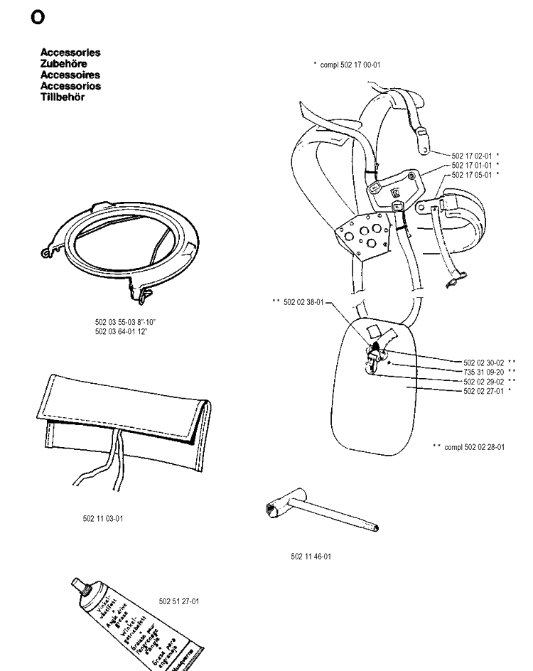 Accessories Diagram and Parts List for 245R 19900100001-19941400000 Husqvarna Brush Cutter