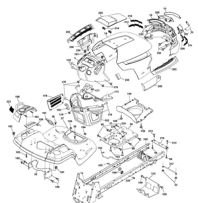 Chassis / Frame Diagram and Parts List for 2754GLS (96043004700)(2011-09) Husqvarna Lawn Tractor