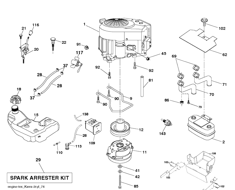 Engine Diagram and Parts List for TS348XD  Husqvarna Lawn Tractor