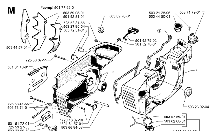 Crankcase Diagram and Parts List for 272XP 19994500001-20070100000 Husqvarna Chainsaw