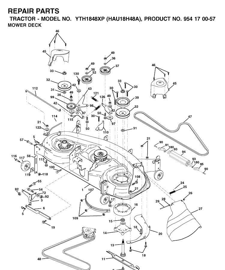 Mower Deck / Cutting Deck Diagram and Parts List for YTH1848XP (HAU18H48A)(2003-01) Husqvarna Lawn Tractor