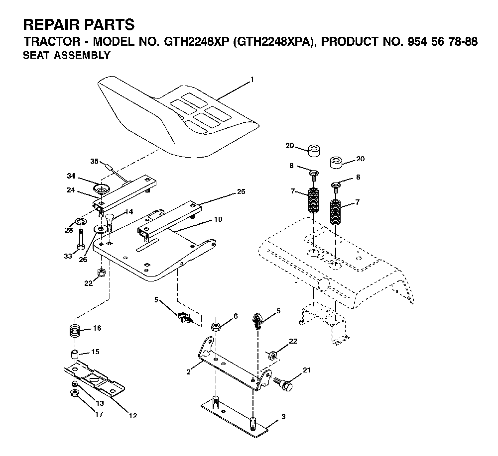 Seat Diagram and Parts List for GTH2248XP (GTH2248 XPA, 954567888)(2002-01) Husqvarna Lawn Tractor