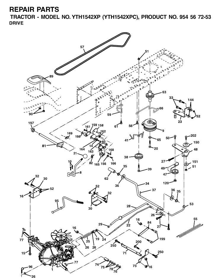 Drive Diagram and Parts List for YTH1542XP (954567253)(2001-12) Husqvarna Lawn Tractor