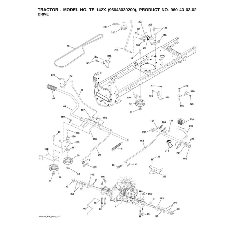 Drive Parts Diagram and Parts List for 96043030200  Husqvarna Lawn Tractor