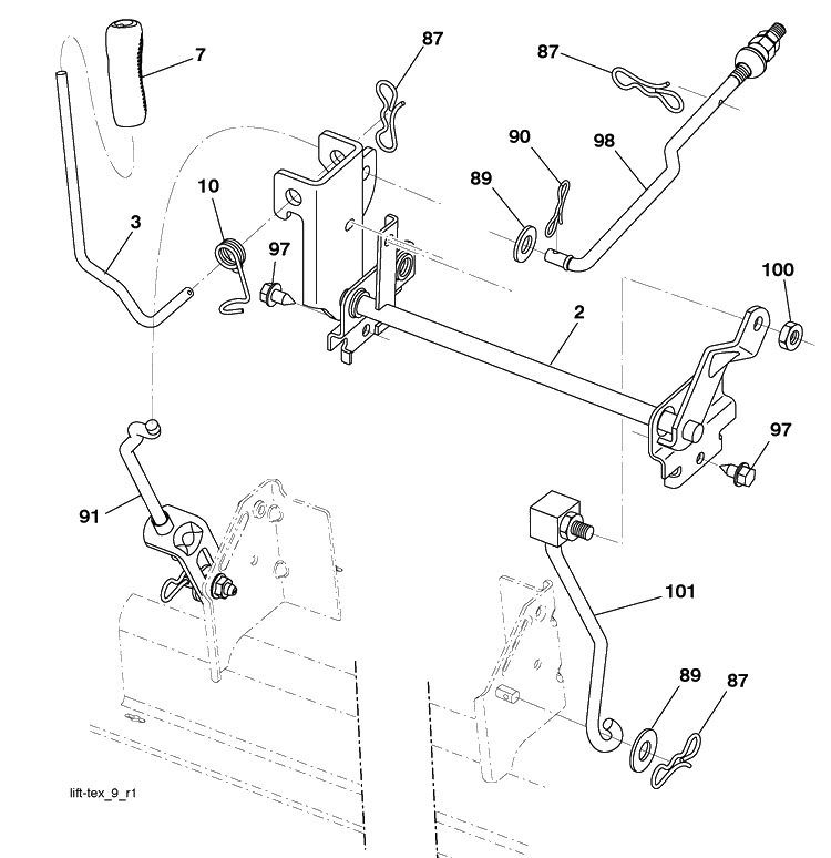 Mower Lift Diagram and Parts List for LTH18538 (917289600)(2010-05) Husqvarna Lawn Mower