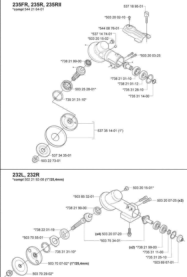 Gearbox Diagram and Parts List for 232L 2007-01 Husqvarna Trimmer