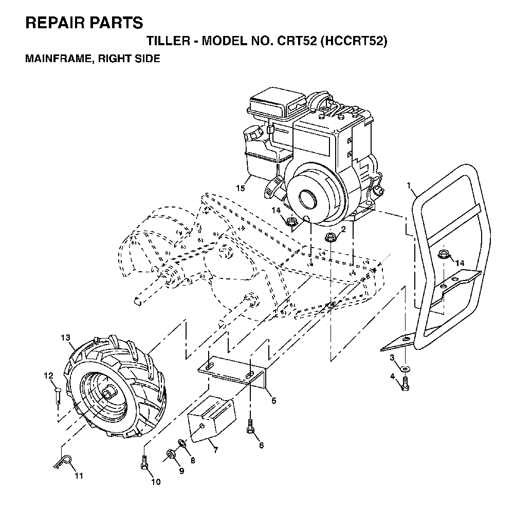 Mainframe, Right Side Diagram and Parts List for CRT52 (HCCRT52, 954140020)(1997-01) Husqvarna Tiller
