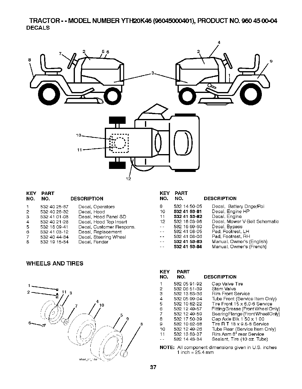 Wheels And Tires Diagram and Parts List for YTH20K4696045000401 2007-07 Husqvarna Lawn Tractor