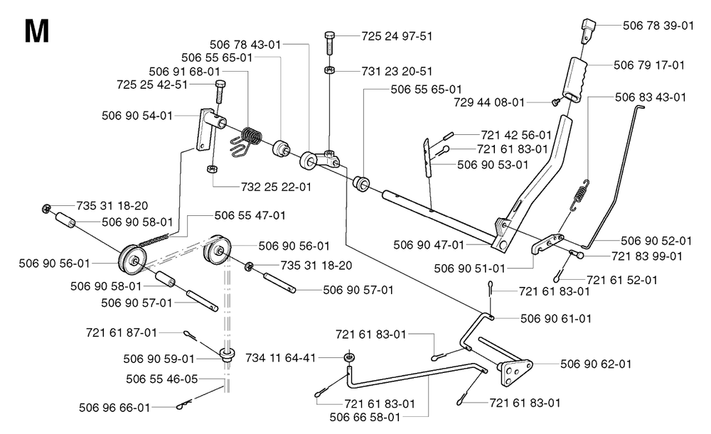 Controls Diagram and Parts List for R13 2003-01 Husqvarna Lawn Tractor