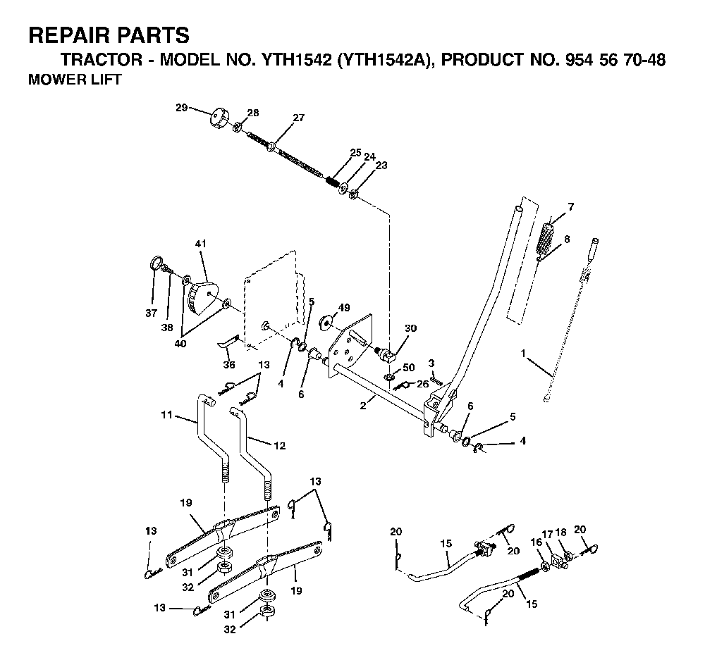 Mower Lift / Deck Lift Diagram and Parts List for YTH1542A (954567048)(2000-11) Husqvarna Lawn Tractor