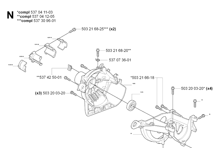 Crankcase And Clutchdrum Diagram and Parts List for 325HDA65 (X-SERIES)(20070100001-20090900000) Husqvarna Hedge Trimmer