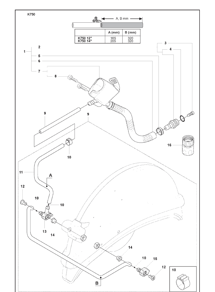 Wet Cutting Kit Diagram and Parts List for K750 2008-10 Husqvarna Lawn Tractor Accessories