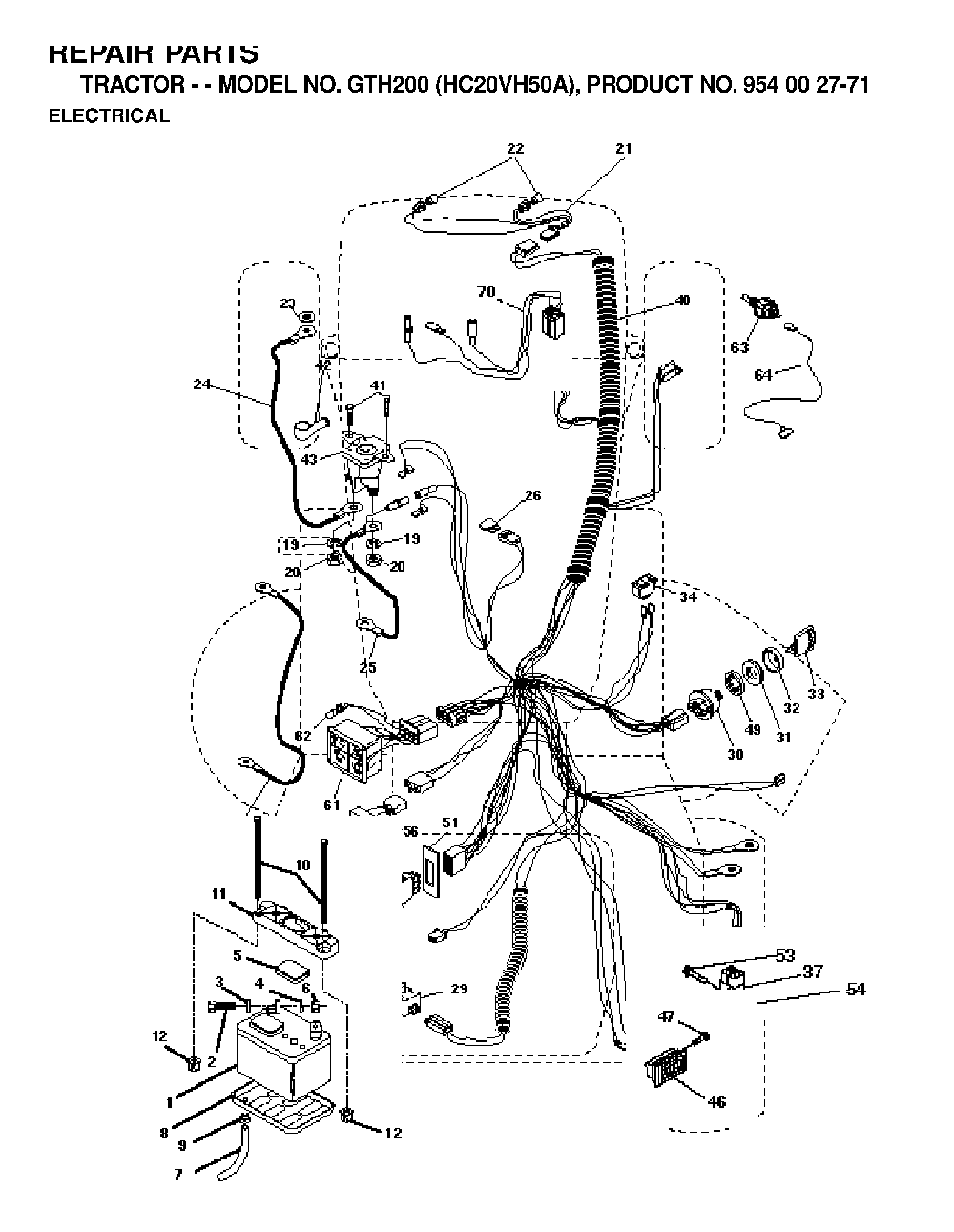 Electrical Diagram and Parts List for GTH200 (HC20VH50A, 954002771)(1996-04) Husqvarna Lawn Tractor