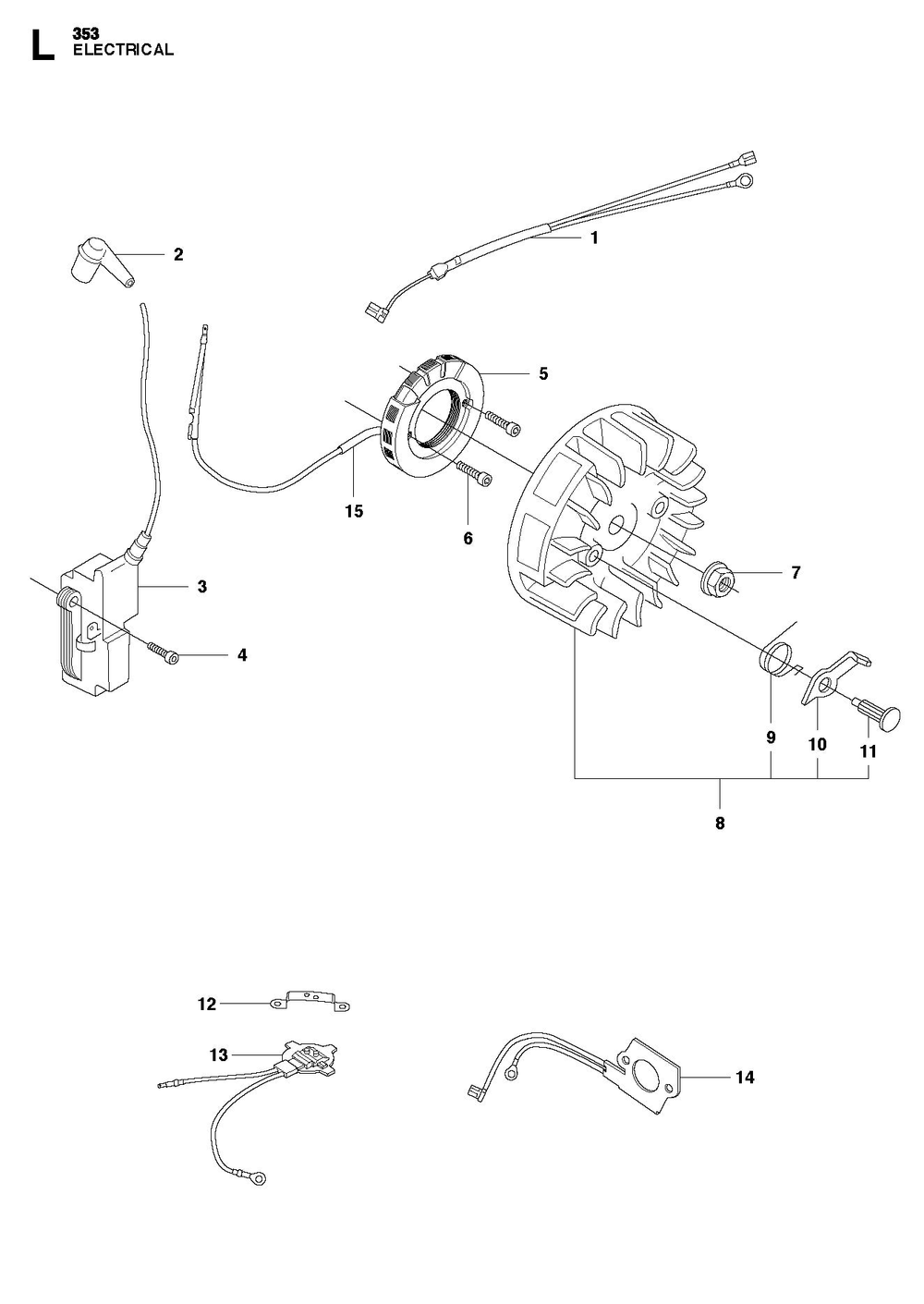 Electrical Diagram and Parts List for 353-353G 353E-tech-353G E-tech Husqvarna Chainsaw