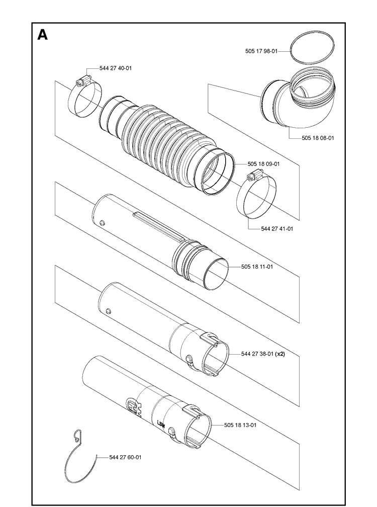 Tube Diagram and Parts List for 180BT 20080500001-20084000000 Husqvarna Leaf Blower / Vacuum