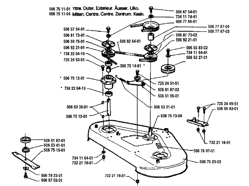 Cutter Deck Assembly (R 1000) Diagram and Parts List for R1000 1995-03 Husqvarna Lawn Tractor