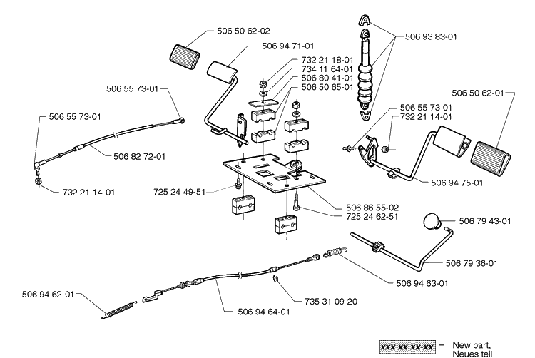 Pedal Assembly Diagram and Parts List for RIDER1200 1998-01 Husqvarna Lawn Mower