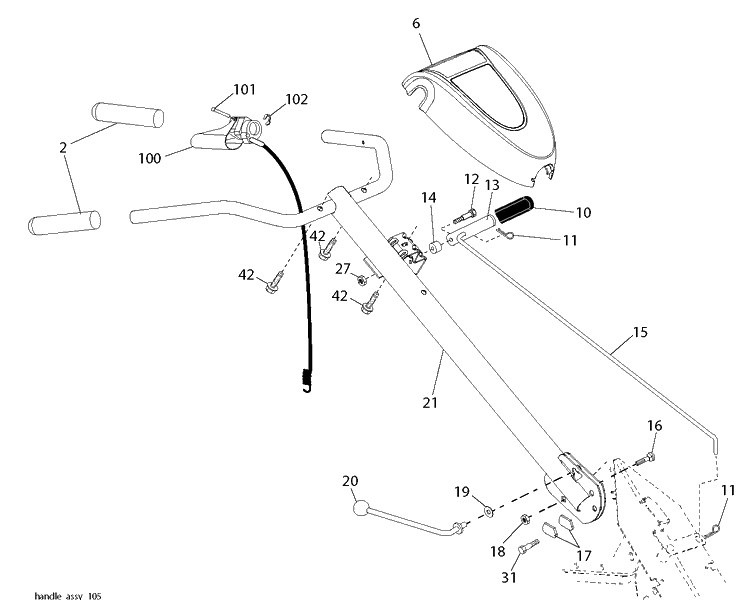 Handle Diagram and Parts List for DRT900H (96093001206)(2013-12) Husqvarna Cultivator