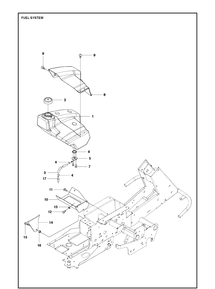 Fuel System Diagram and Parts List for R418TS AWD Husqvarna Lawn Mower