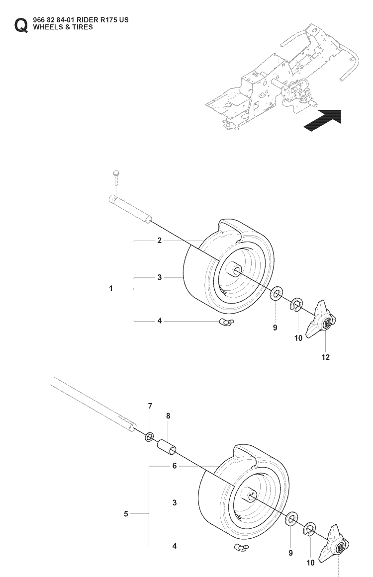 Wheels And Tires Diagram and Parts List for RIDER175 (966828401)(2008-05) Husqvarna Lawn Mower