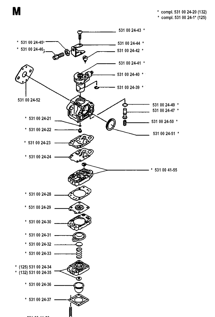 Carburetor Details Diagram and Parts List for 125RB 19931400001-Current Husqvarna Brush Cutter