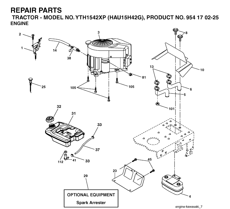 Engine Diagram and Parts List for YTH1542XP (HAU15H42G)(2004-09) Husqvarna Lawn Tractor
