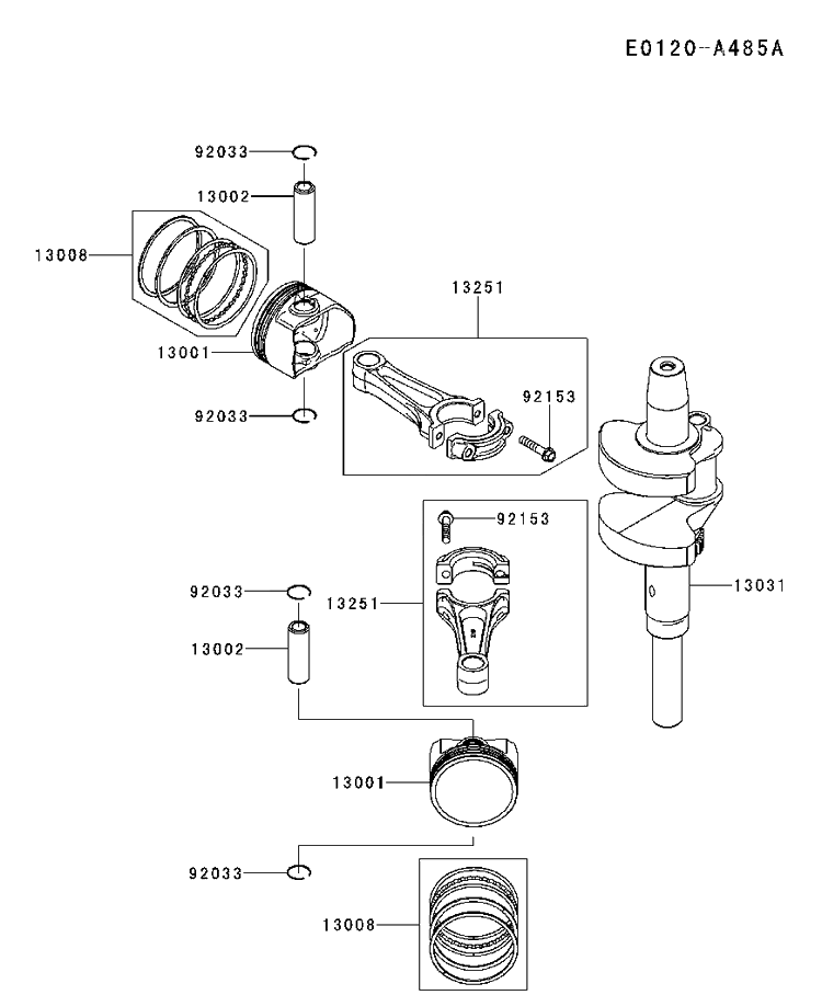 Piston And Crankshaft Diagram and Parts List for FX801V-FS00 2017-09 Husqvarna Engine