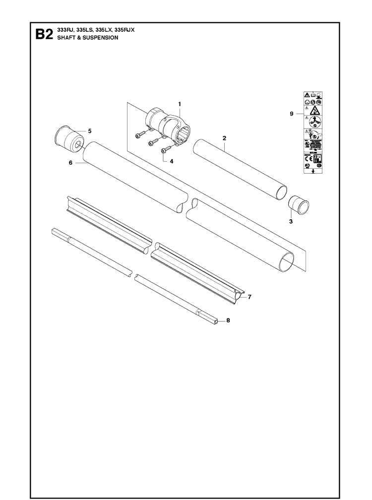 Shaft And Suspension Diagram and Parts List for 333RJ  Husqvarna Brush Cutter