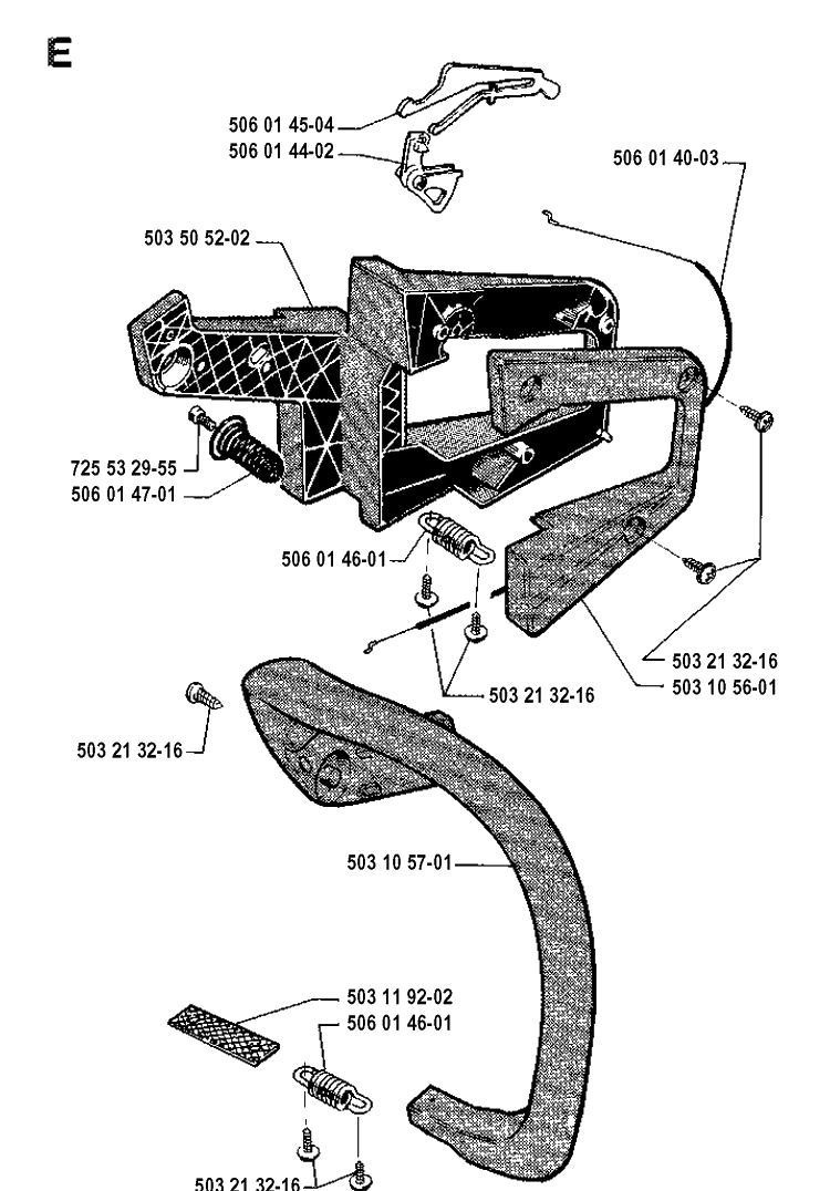 Handle Diagram and Parts List for 45 19902200001-19912200000 Husqvarna Chainsaw