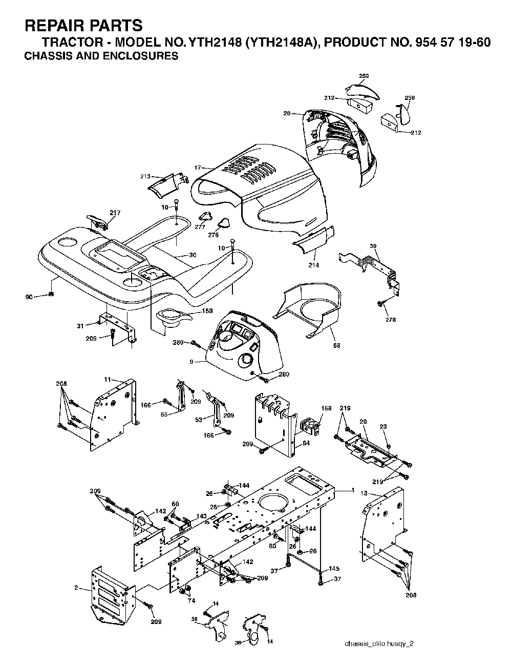 Chassis And Enclosures Diagram and Parts List for YTH2148A (954571960)(2003-11) Husqvarna Lawn Tractor