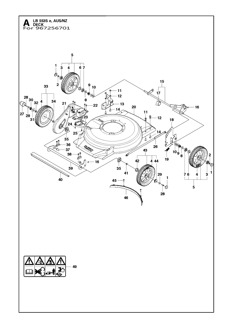 Mower Deck / Cutting Deck Diagram and Parts List for LB553SE 967256701 Husqvarna Lawn Mower