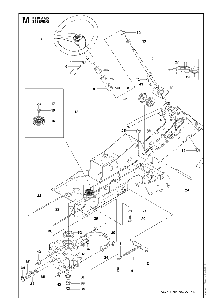 Steering 2 Diagram and Parts List for R216 AWD Husqvarna Lawn Mower