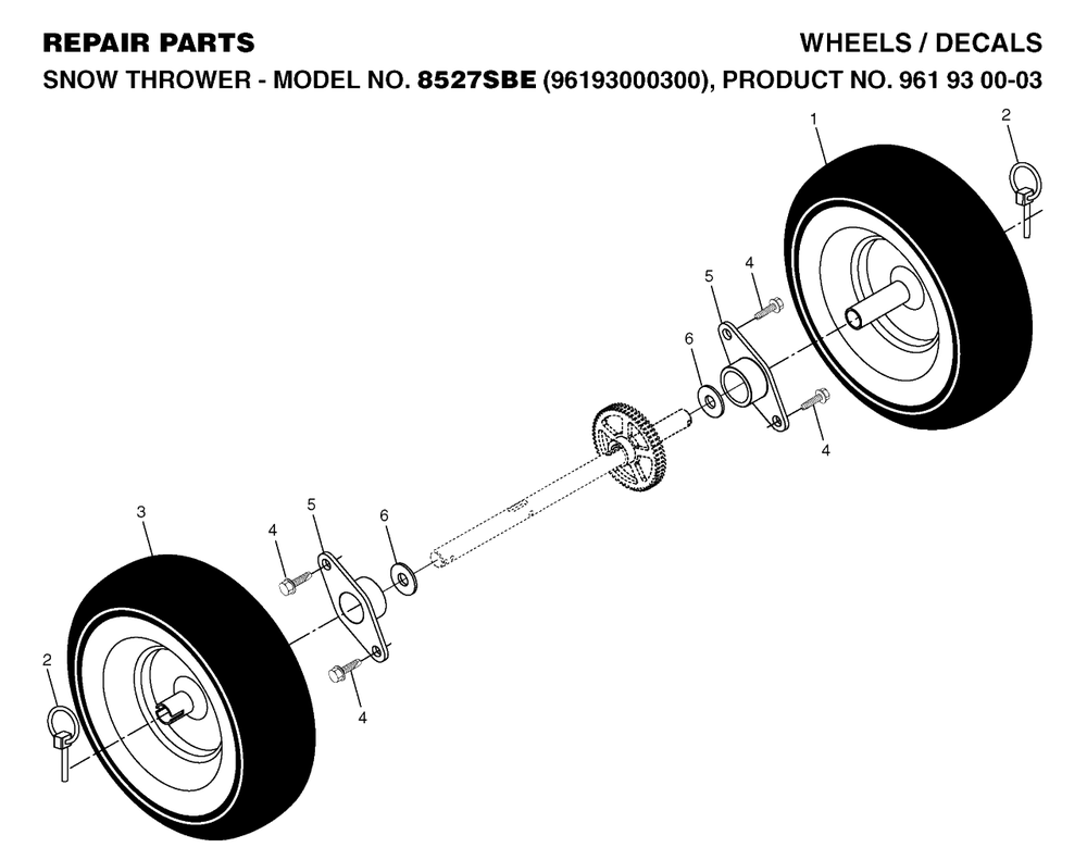 Wheels And Tires Diagram and Parts List for 8527SBE (961930003-00)(2006-05) Husqvarna Snow Blower