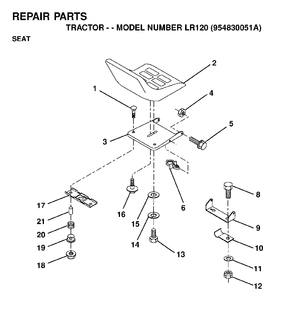Seat Diagram and Parts List for LR120 (954830051A)(1995-08) Husqvarna Lawn Tractor