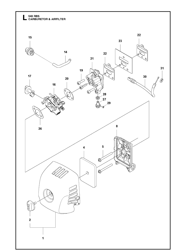 Carburetor And Air Filter Diagram and Parts List for 543RBX 20154400001-Current Husqvarna Brush Cutter