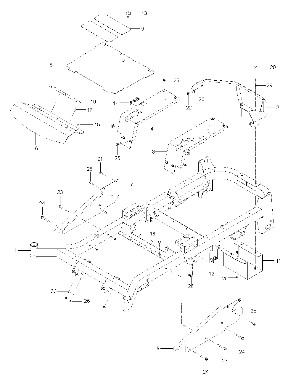 Frame Diagram and Parts List for MZ28ZTBF966582501-00 2010-02 Husqvarna Lawn Tractor