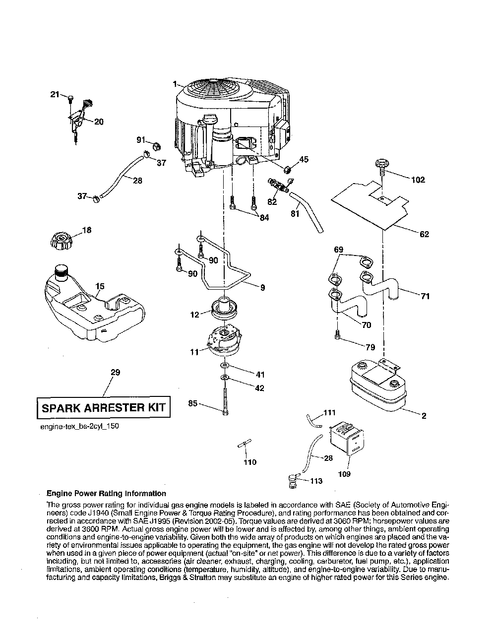Engine Diagram and Parts List for YT42CS-502120  Husqvarna Lawn Tractor