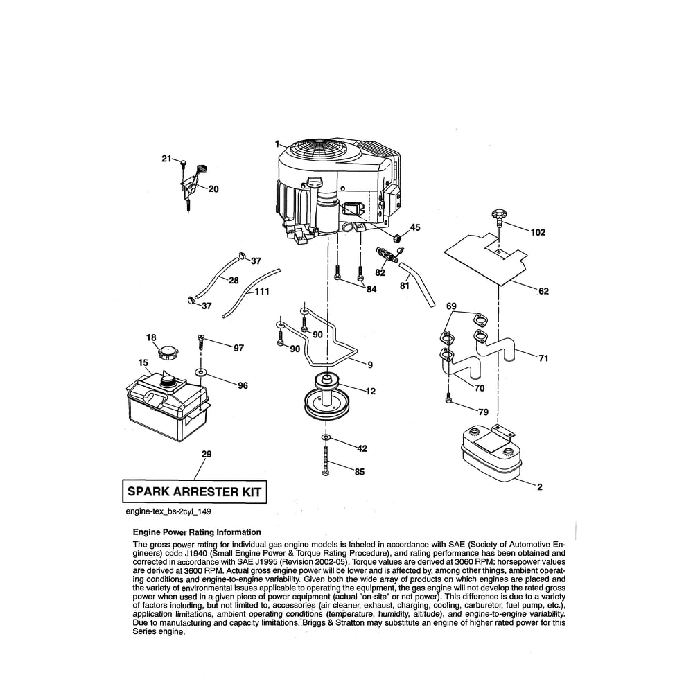 Engine Diagram and Parts List for 917223905  Husqvarna Lawn Tractor
