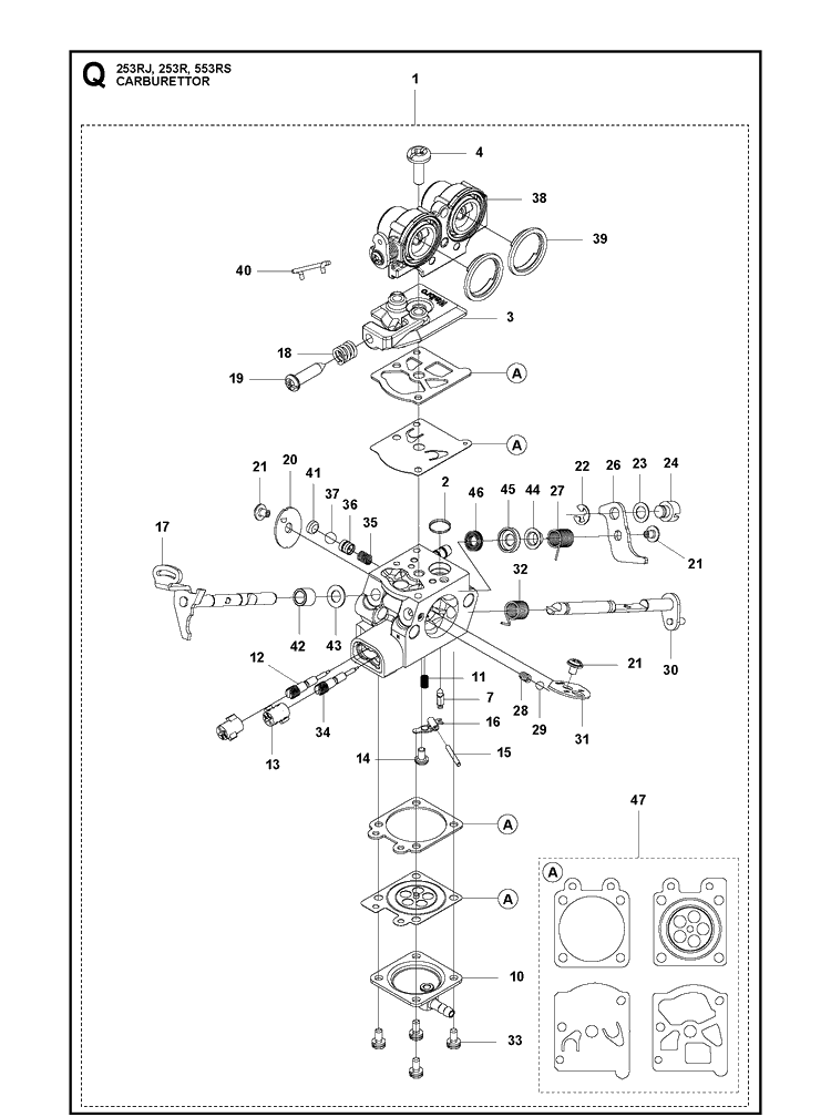 Carburetor Diagram and Parts List for 553RS  Husqvarna Brush Cutter