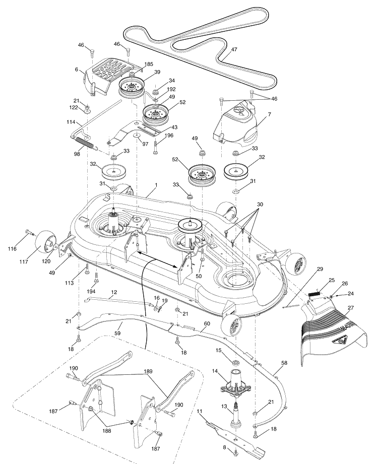 Mower Deck Diagram and Parts List for YTH2454 (96043002204)(2006-09) Husqvarna Lawn Mower