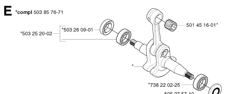 Crankshaft Diagram and Parts List for 353 20023600001-20041199999 Husqvarna Chainsaw