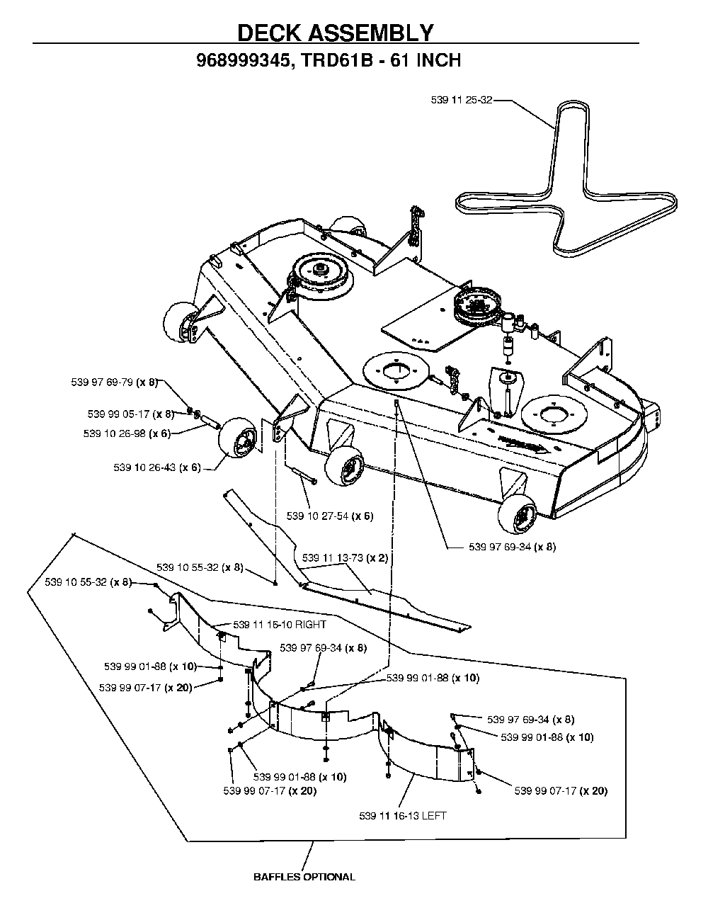 61/155cm Cutting Deck Diagram and Parts List for BZ34C (968999316)(2006-04) Husqvarna Lawn Tractor