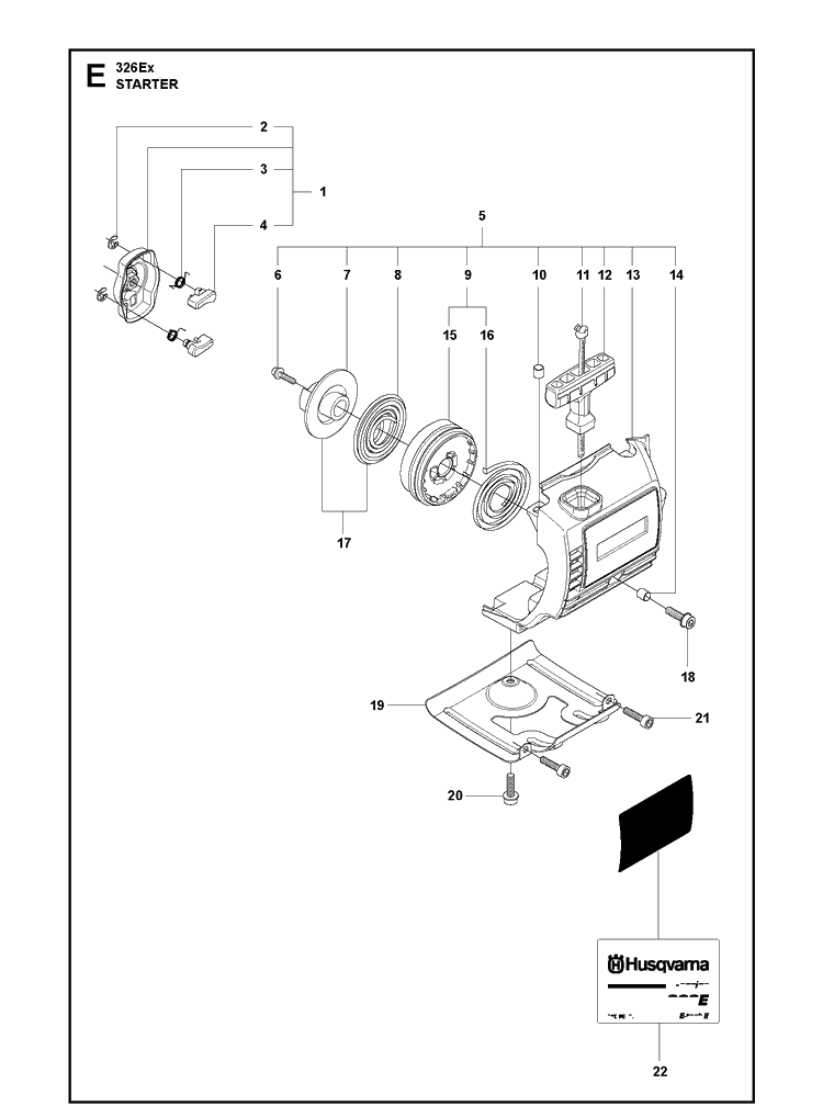 Starter Diagram and Parts List for 326EX  Husqvarna Edger