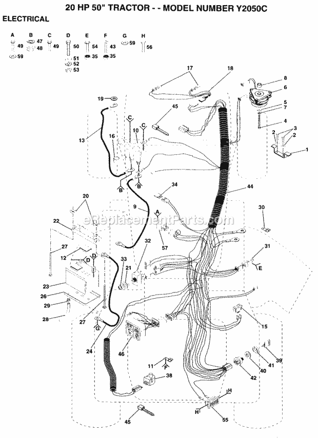 Electrical Diagram and Parts List for Y2050C 1993 Husqvarna Lawn Tractor