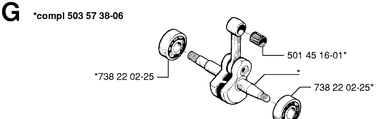 Crankshaft Diagram and Parts List for 51 19982300001-20001900000 Husqvarna Chainsaw