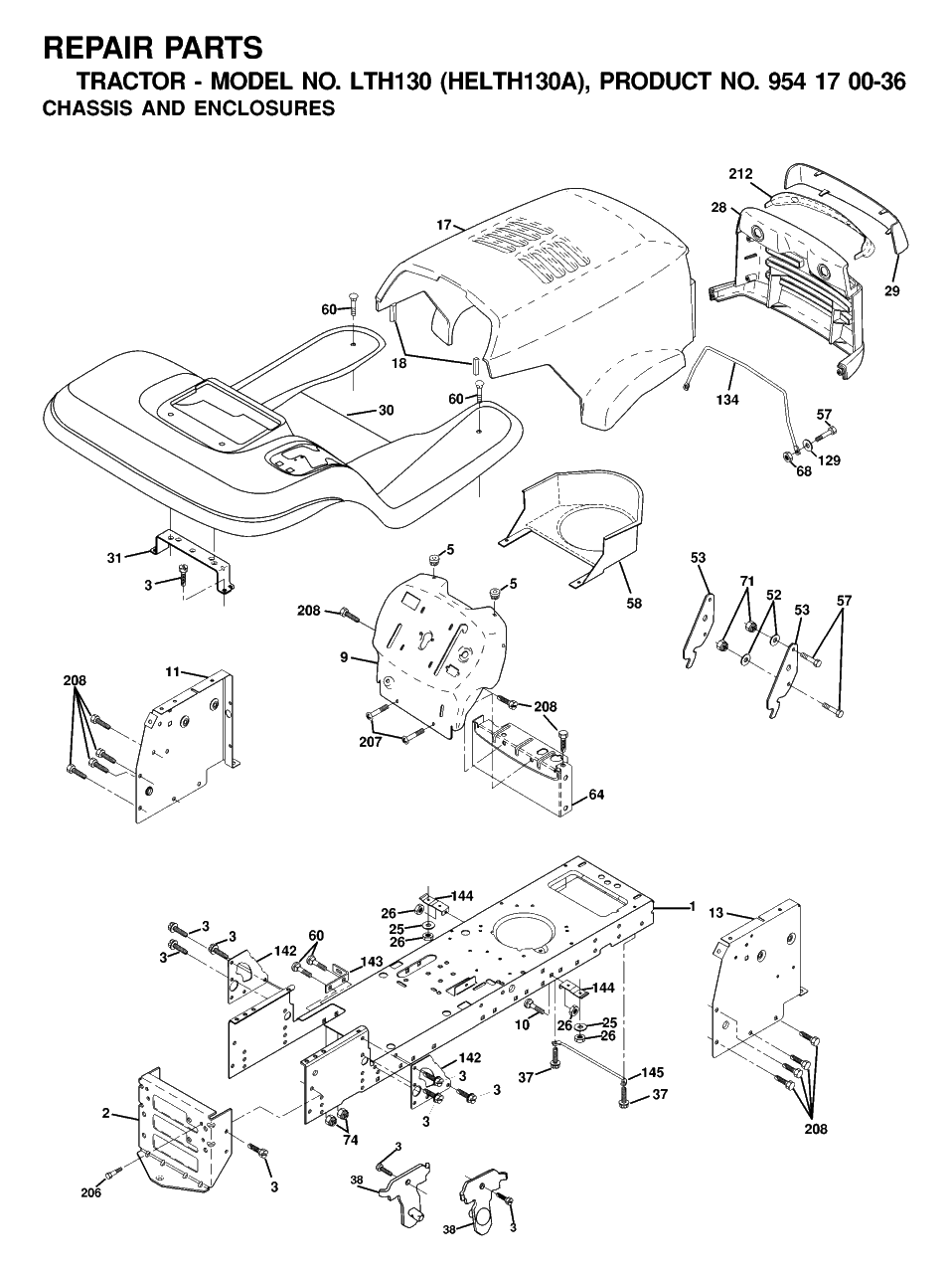 Chassis And Enclosures Diagram and Parts List for LTH130 (954170036-A)(2001-01) Husqvarna Lawn Tractor