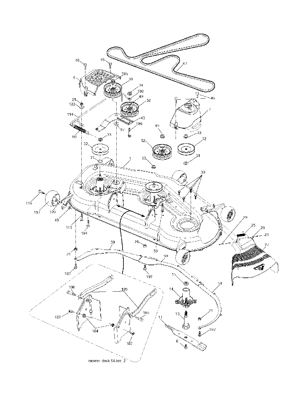 Mower Deck / Cutting Deck Diagram and Parts List for GTH260TWIN (96041004500)(2007-02) Husqvarna Lawn Tractor