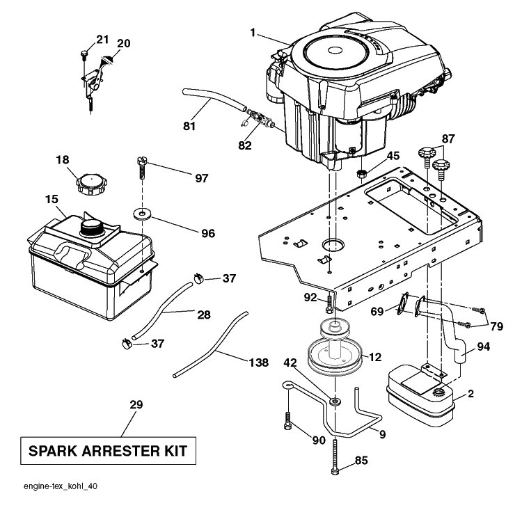 Engine Diagram and Parts List for YTH20K46 (240463)(2011- 07) Husqvarna Lawn Tractor