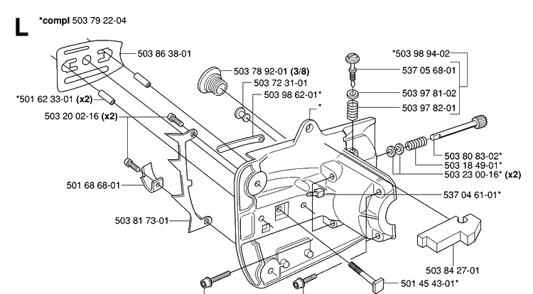 Crankcase Diagram and Parts List for 334T 20063600001-Current Husqvarna Chainsaw