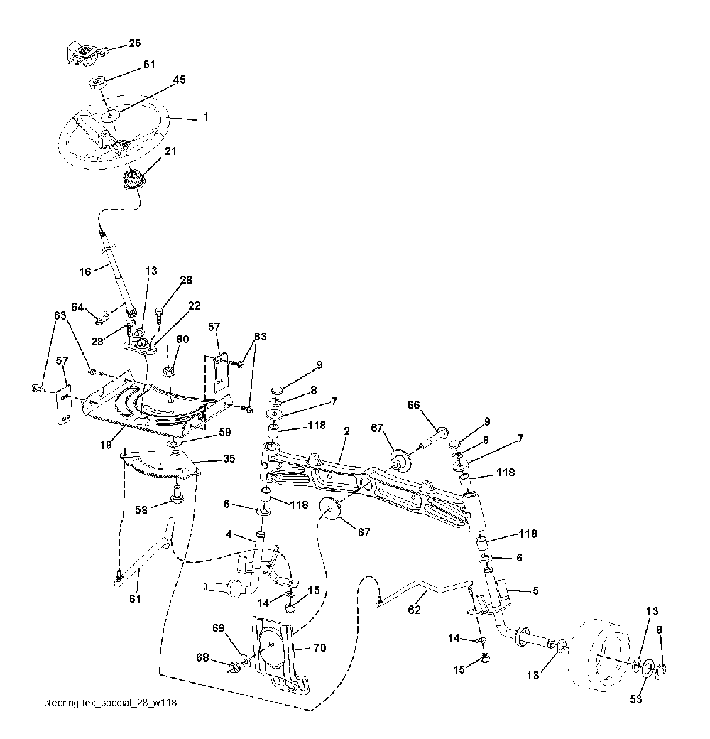 Steering Diagram and Parts List for YTH200TWIN (96041006401)(2009-02) Husqvarna Lawn Tractor